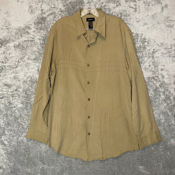 Claiborne Men Classic Neutral Old Money Retro 70s 100% Silk Button Shirt L - Picture 1 of 11